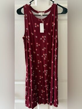 LOFT Burgundy Floral Swing Dress